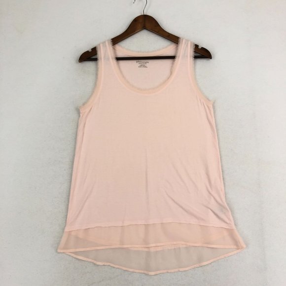 Philosophy Women's Size Medium Pink Semi-Sheer Frayed Trim Sleeveless Tank Top - Picture 1 of 10